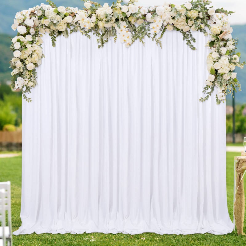 LuoluoHouse White Backdrop Polyester Background Drapes 10ft x 8ft Wedding Curtain Backdrops Spring Outdoor Photography Backdrops 2 Panels 5ft x 8ft - Image 2